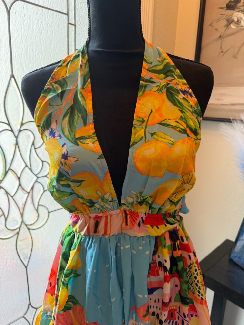 Antica Sartoria 2026 Halter Mini Dress in Bright Positano Lemon Print NWT O/S - Picture 3 of 6